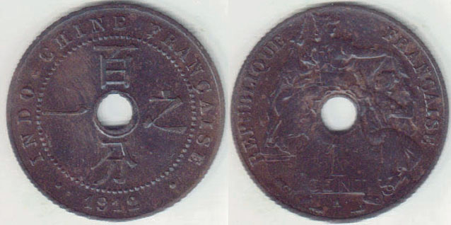 1912 A French Indo China 1 Centime A003047  1912 A French Indo China 1 Centime A003047